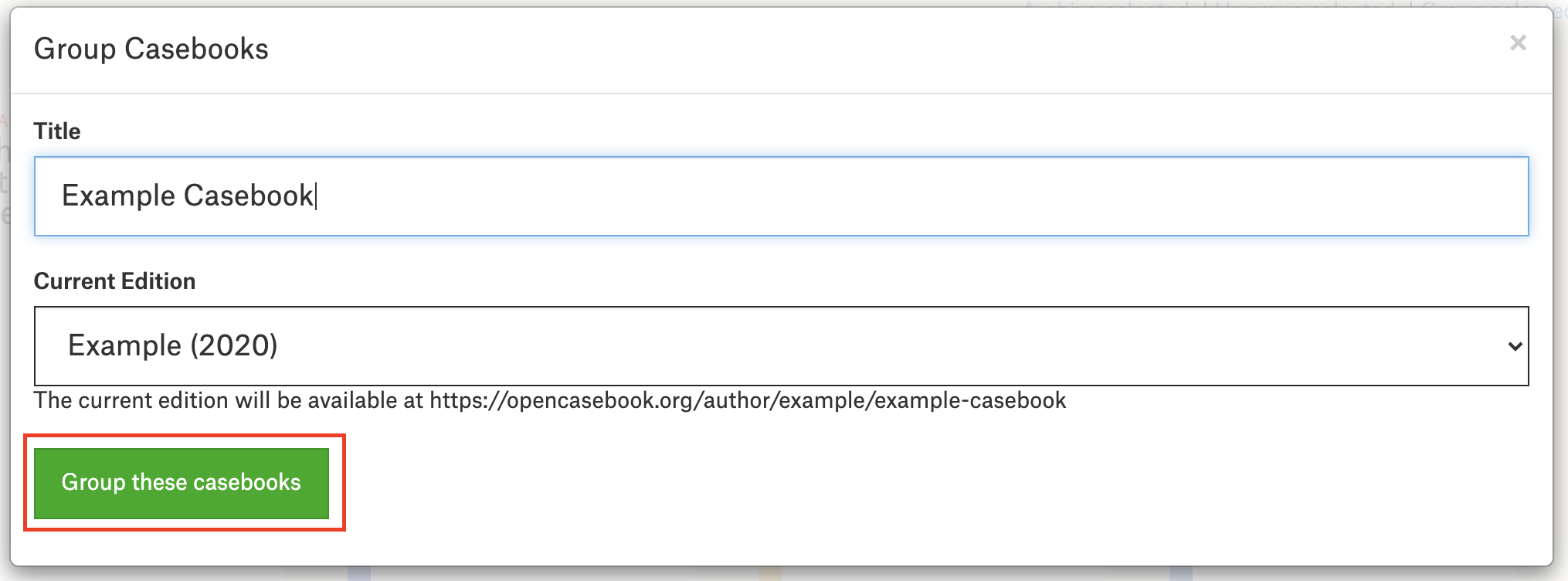 A screenshot of a form prompting for a title and current edition.