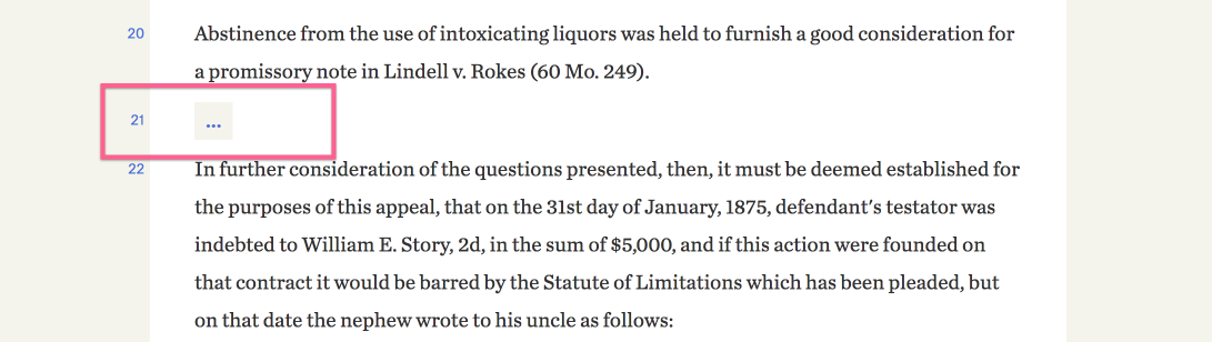 A screenshot of a case from which some text has been elided.